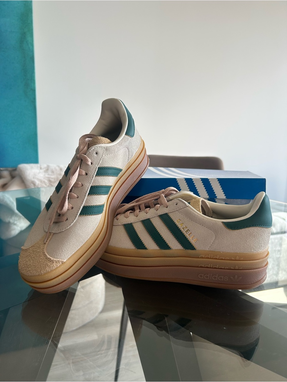 adidas Gazelle Bold W Cream with Teal Stripes Sneaker